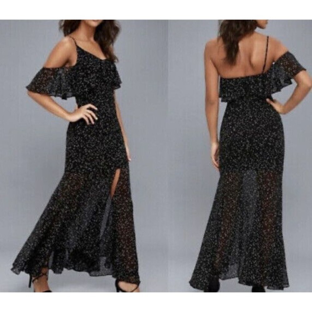 Keepsake the Label Embrace Me Black Polka Dot One-Shoulder Maxi Dress Size XS